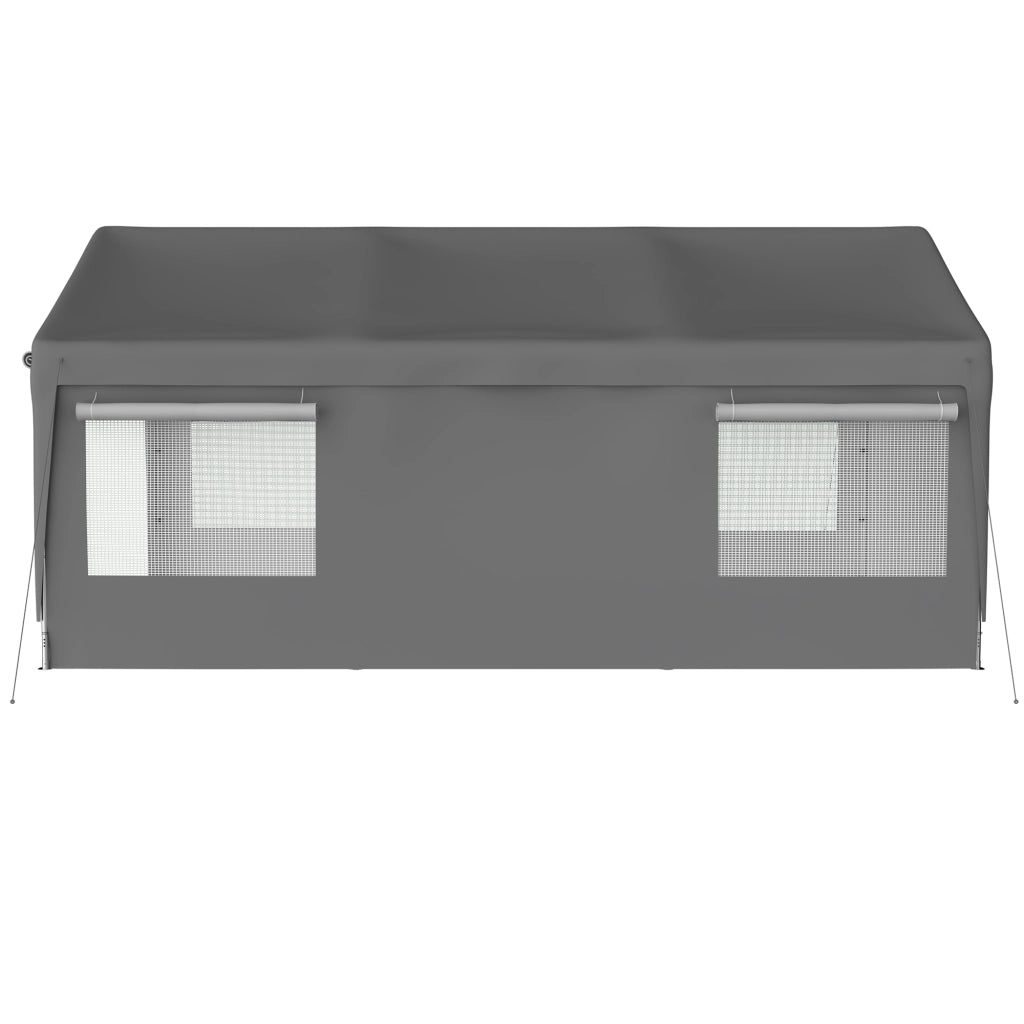 Carport Tenda 3x6 m Grigio con Pareti Removibili, Finestre Avvolgibili e Telaio Metallico