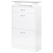 Armadio Scarpiera con Cassetti e Ripiano in Vetro ¨C Zephmum ¨C Bianco 60x24x105,5 cm