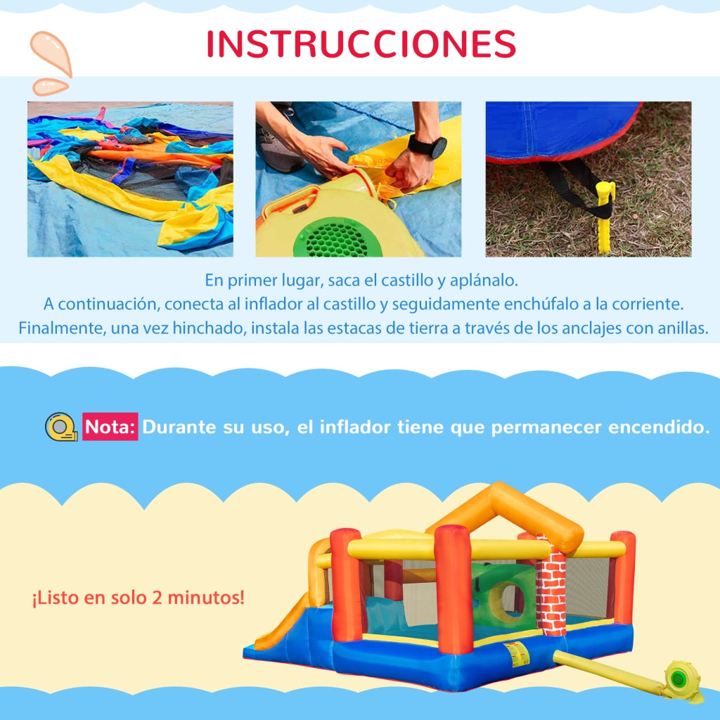 Letto a castello gonfiabile con 2 scivoli e piscina ¨C zephmum ¨C multicolore 380x370x230 cm