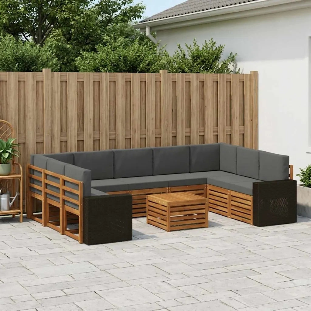 Set divani 10 pcs Naturale e Antracite Legno di Acacia Massello 3384873