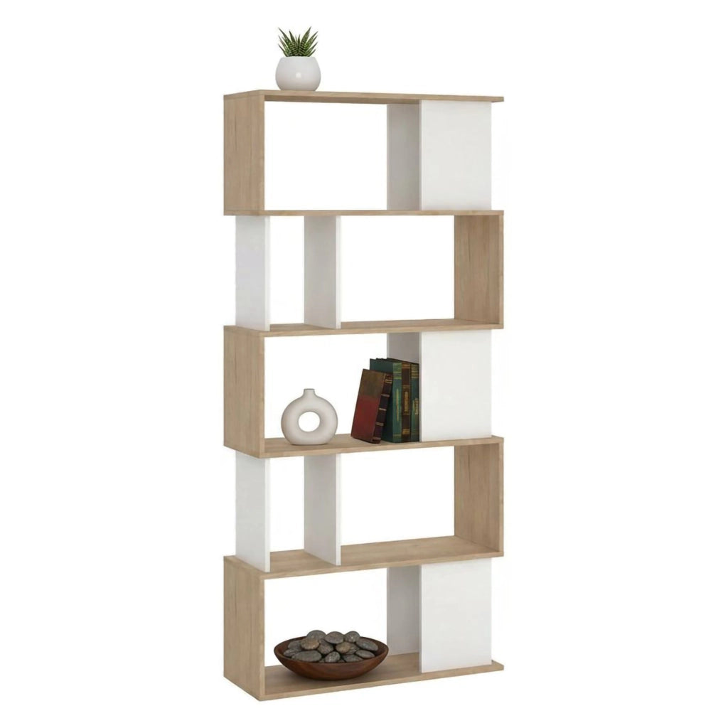 Libreria Arg, Scaffale da ufficio, Mobile portalibri, Biblioteca, 80x30 h174 cm, Rovere e Bianco