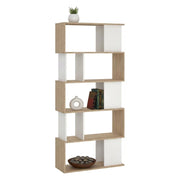 Libreria Arg, Scaffale da ufficio, Mobile portalibri, Biblioteca, 80x30 h174 cm, Rovere e Bianco