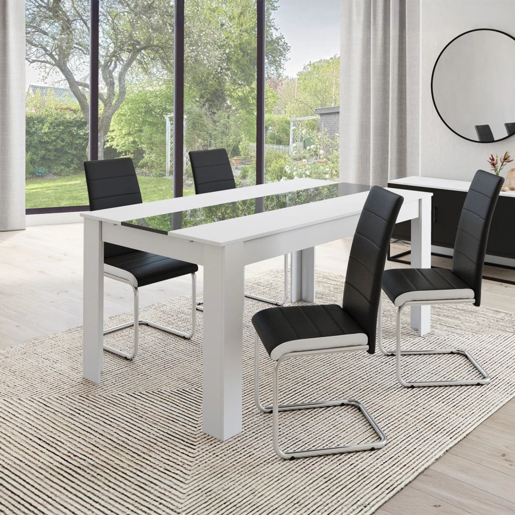 IDMarket - Set di 4 sedie da pranzo nere con fascia bianca per la sala da pranzo MIA