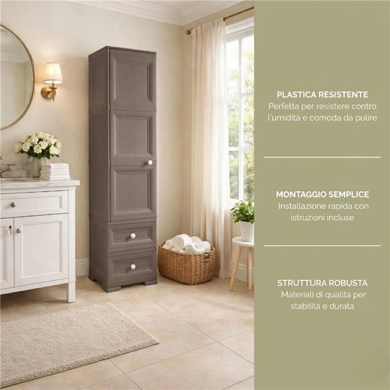 ARMADIO 1 APPENDIABITI WENGÉ 40X43X164 CM CON RIPIANO INTERMEDIO E 2 CASSETTI PICCOLI – MOBILE VERTICALE ORGANIZZAZIONE CASA PER INGRESSO E CAMERA
