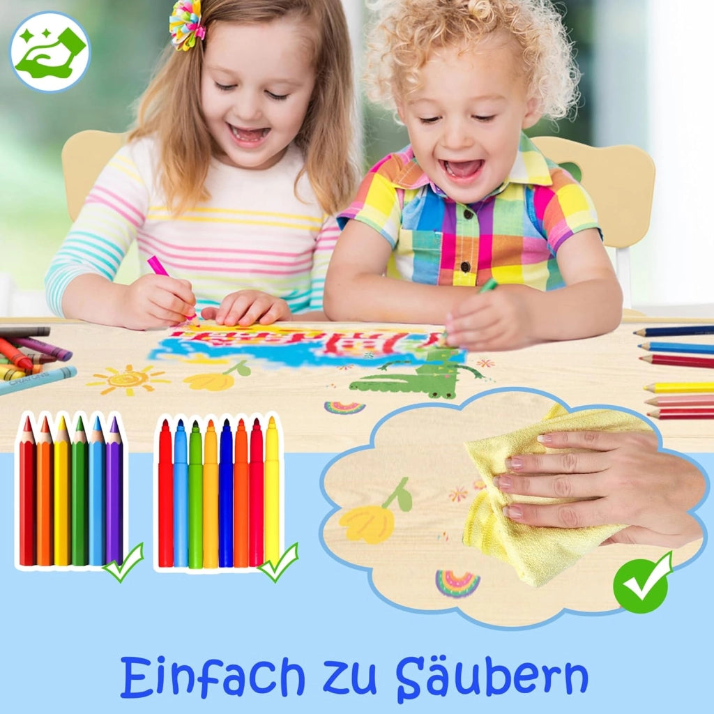 Tavolo per bambini con 4 sedie, in plastica, per bambini dai 2 anni, colore legno