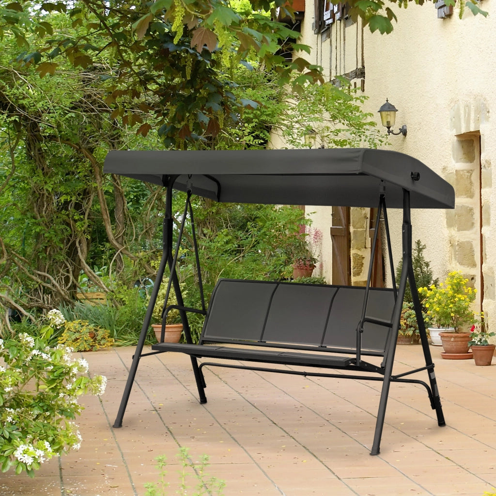 Amaca da Giardino 3 Posti con Tetto Regolabile ¨C Zephmum ¨C Nero Textilene Acciaio