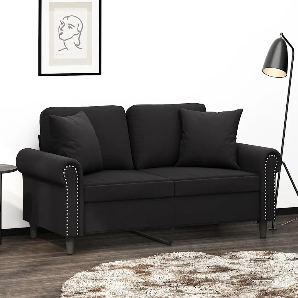Divano | Divano da soggiorno | Sofa a 2 Posti con Cuscini Nero 120 cm in Velluto