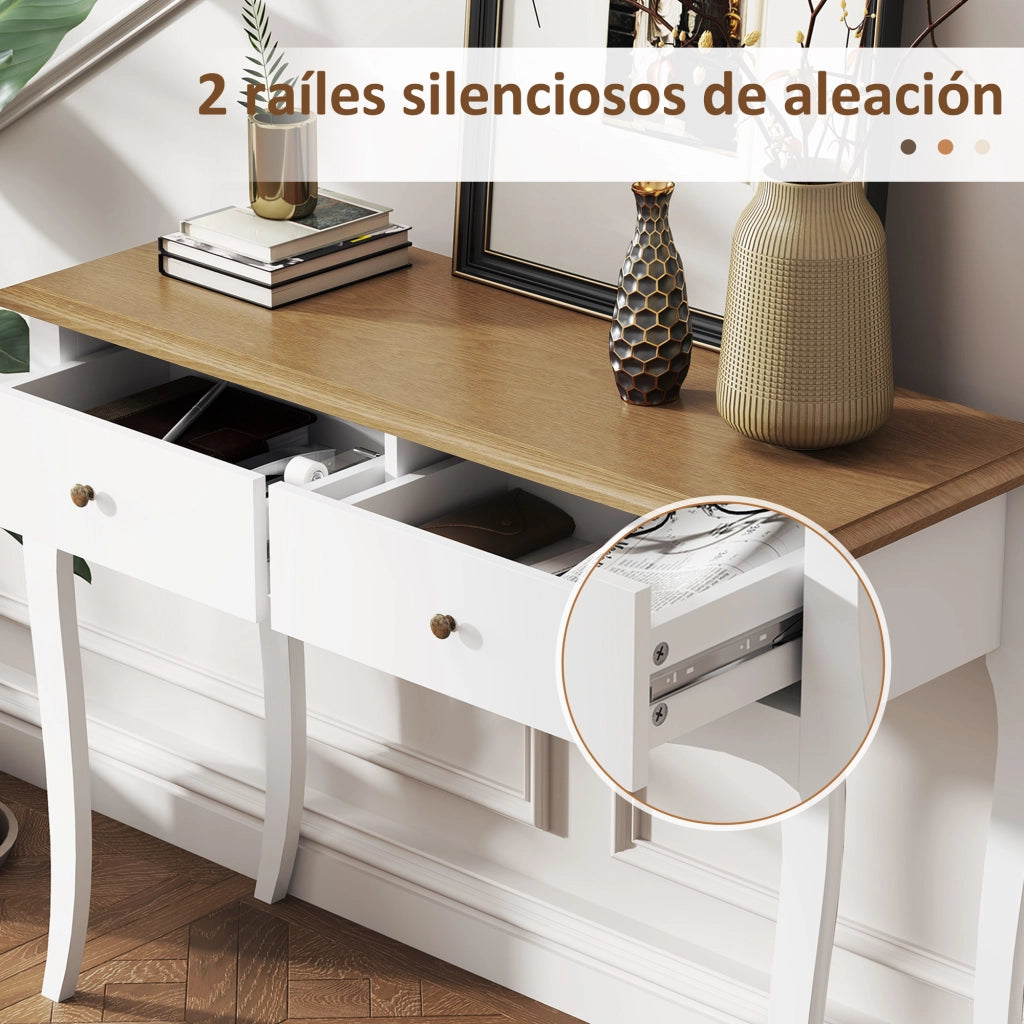 Tavolo console con 2 cassetti ¨C zephmum ¨C 100x35x76.5 cm bianco e marrone scuro