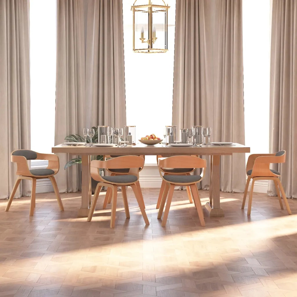 Sedie da Pranzo 6 pz Grigio Chiaro Legno Curvato e Tessuto 3092393
