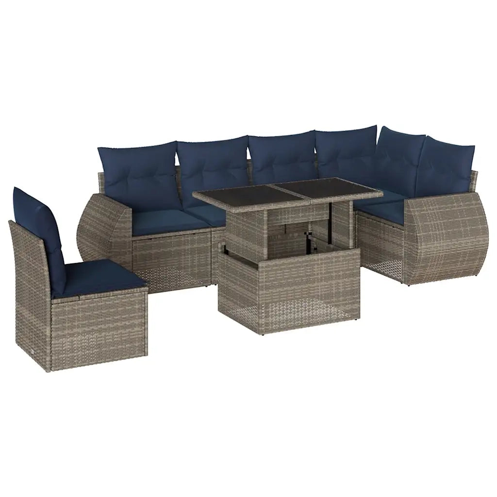 Set Divani da Giardino 7 pz con Cuscini Grigio in Polyrattan 3268571