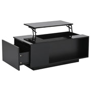 Tavolino da Salotto Reclinabile Idraulico con 1 Cassetto; Vano Nascosto e LED Bluetooth; Lucido; in Pannelli di Truciolare; 100×50×40 cm; Nero