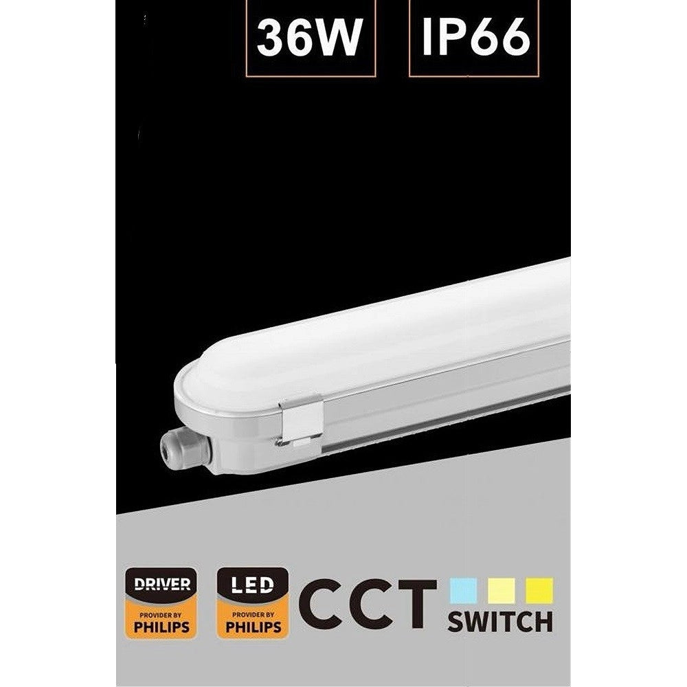Trade Shop - Tubo Led Plafoniera Lineare 120cm 36 Watt Ip66 Cct 4000k-5000k-6500k Yl18-120-3c -