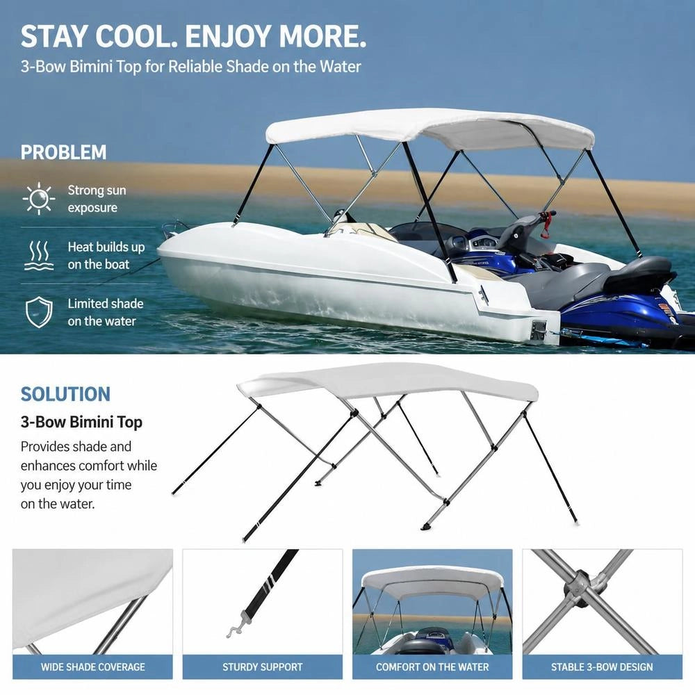 3-Bow Bimini Top White 183x160x137 Cm