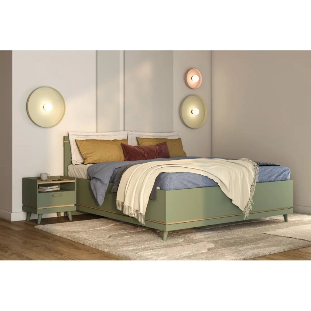 Letto con doghe NOKI – 180x200 cm verde e legno – Stile scandinavo