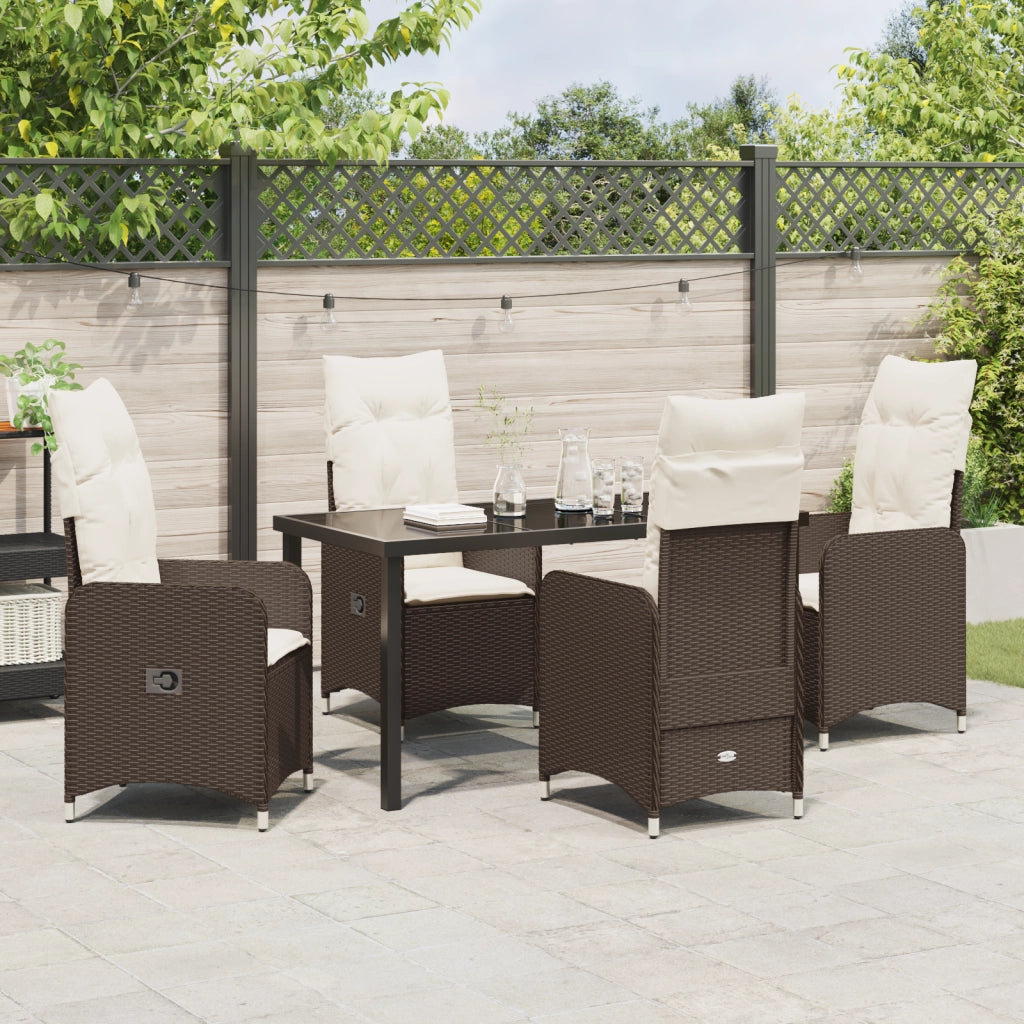 Set da pranzo da giardino 5 pezzi con cuscini Marrone Polirattan