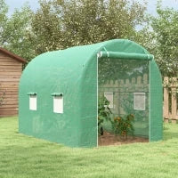 Serra da Giardino a Tunnel Superficie Terra 6 m² telaio Tubolare rinforzato Porta con zip 4 finestre avvolgibili Verde