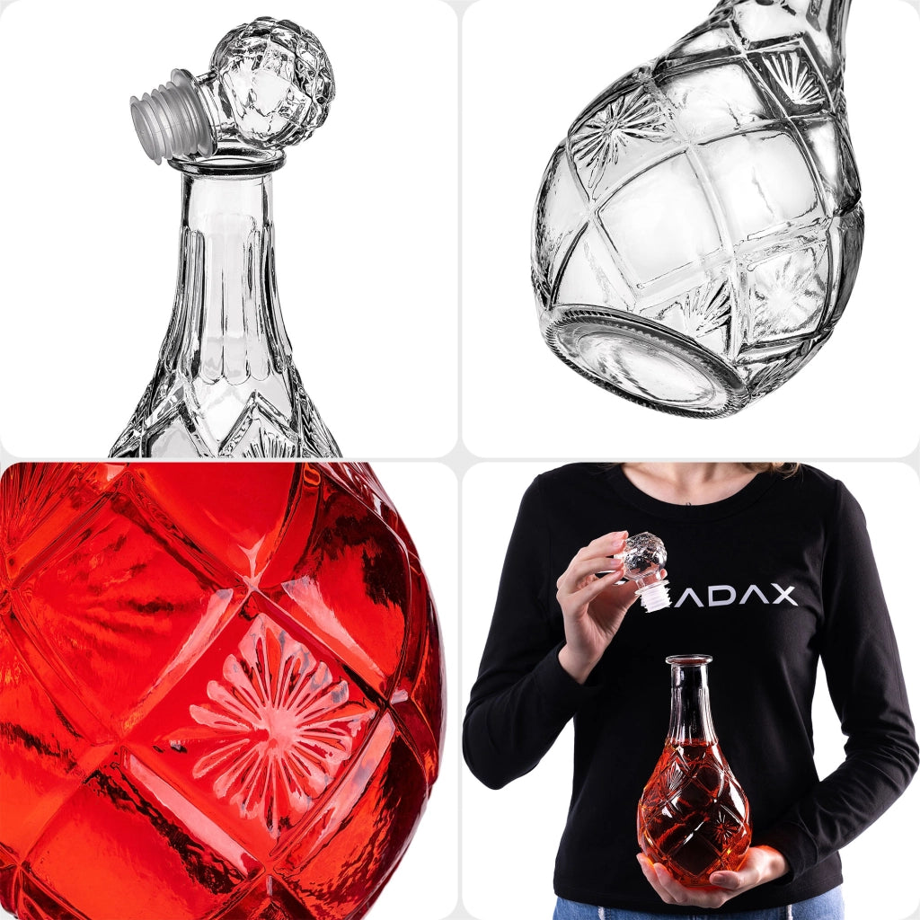 Caraffa per whisky KADAX, bottiglia in vetro cristallo da 0,8 litri con tappo di sughero.