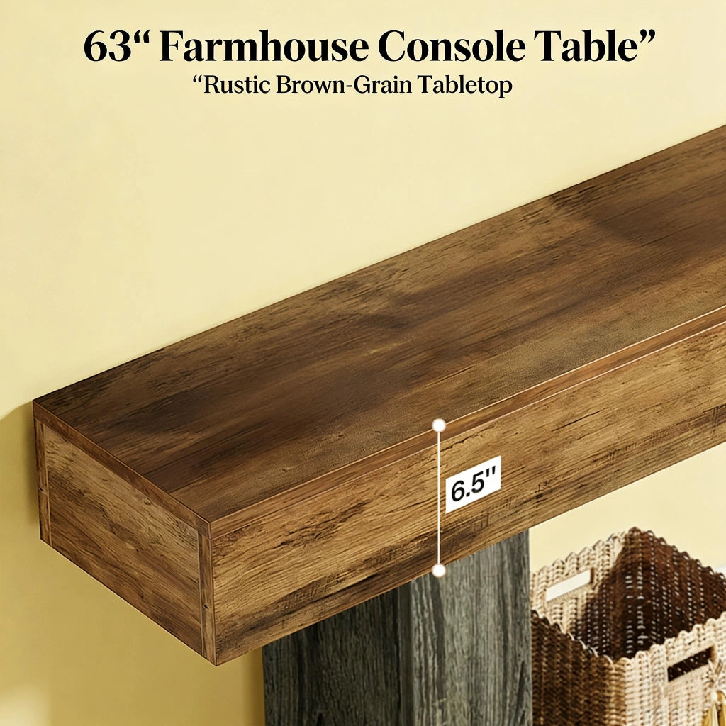 Consolle in MDF con base a U e ripiano inferiore stile rustico grigio e marrone per soggiorno e ingresso 160 cm