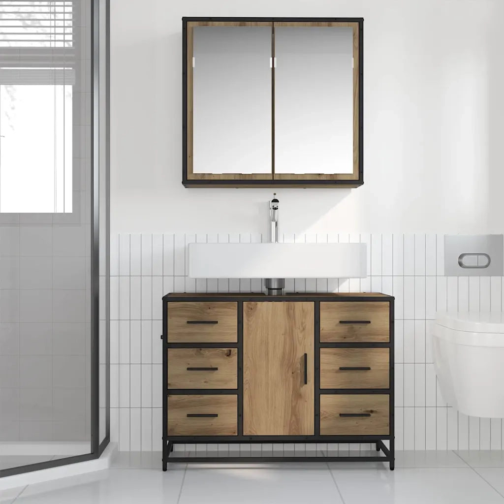 vidaXL Set di mobili per il bagno con porta 2 pcs rovere artigianale