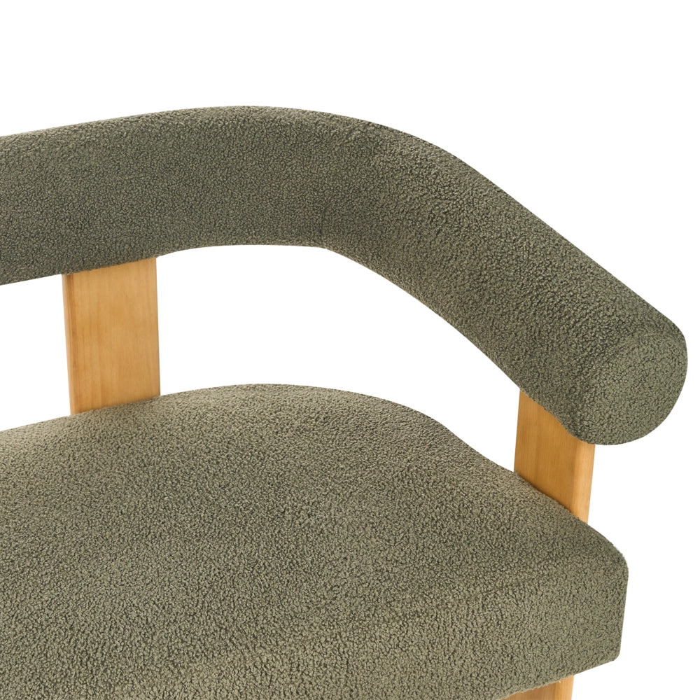 Divano a 2 posti Boucle verde e Marrone Scuro stile retrò gambe in legno