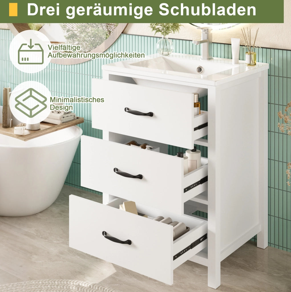 Mobile lavabo da terra bianco con 3 cassetti, 61 x 47 x 83 cm