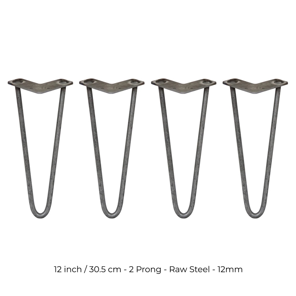 4 Gambe per Tavolo a Forcina SkiSki Legs 30,5cm Acciaio Naturale 2 Rebbi 12mm
