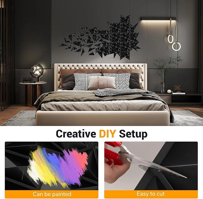 40 Pezzi 3D Pannelli Murali 50 x 50 cm, Pannello da Parete 3D Diamante, Decorazione Interna da Parete in PVC, 10 m², per Soggiorno Camera da Letto (10㎡,Nero)