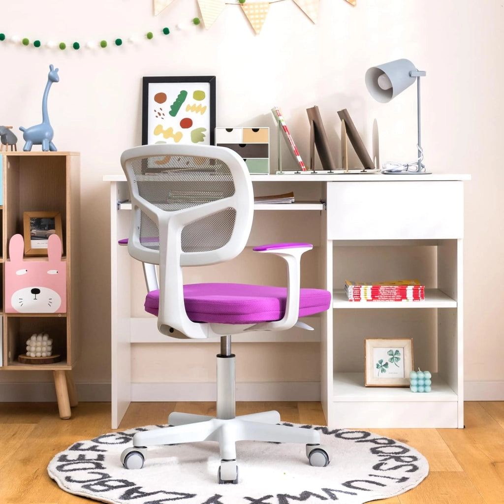 Sedia per Scrivania per Bambini, Sedia per Computer per Bambini con Altezza Regolabile, Ruote con Freni, Sedile Girevole a Rete, Sedia Ergonomica per Bambini 3-10 Anni (viola)