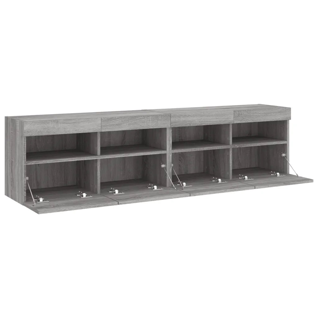 vidaXL Mobili TV a Parete con Luci LED 2pz Grigio Sonoma 80x30x40 cm