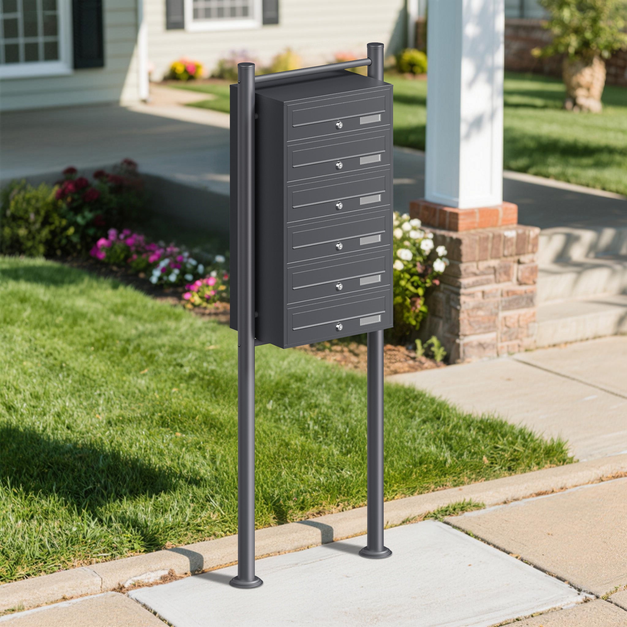 Cassetta postale condominiale autoportante 6 posti, 1 modulo, antracite 556 x 270 x 1500 mm