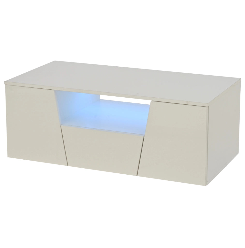 Tavolino da caffè 100x50x40 cm con luci LED; 2 armadietti e 1 cassetto in truciolare bianco