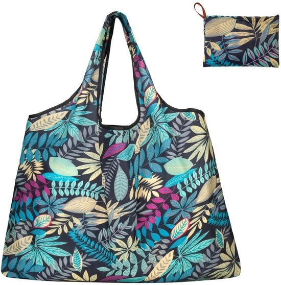 Borsa per Spesa Opvoucabile - Borsa per Spesa Riconoscibile - Disegno a Foglio - Tessuto a Poliestere Densamente Intrecciato - Capacità 20 kg - Comparto Interno Piccolo - Borsa per Spesa di Noleggio