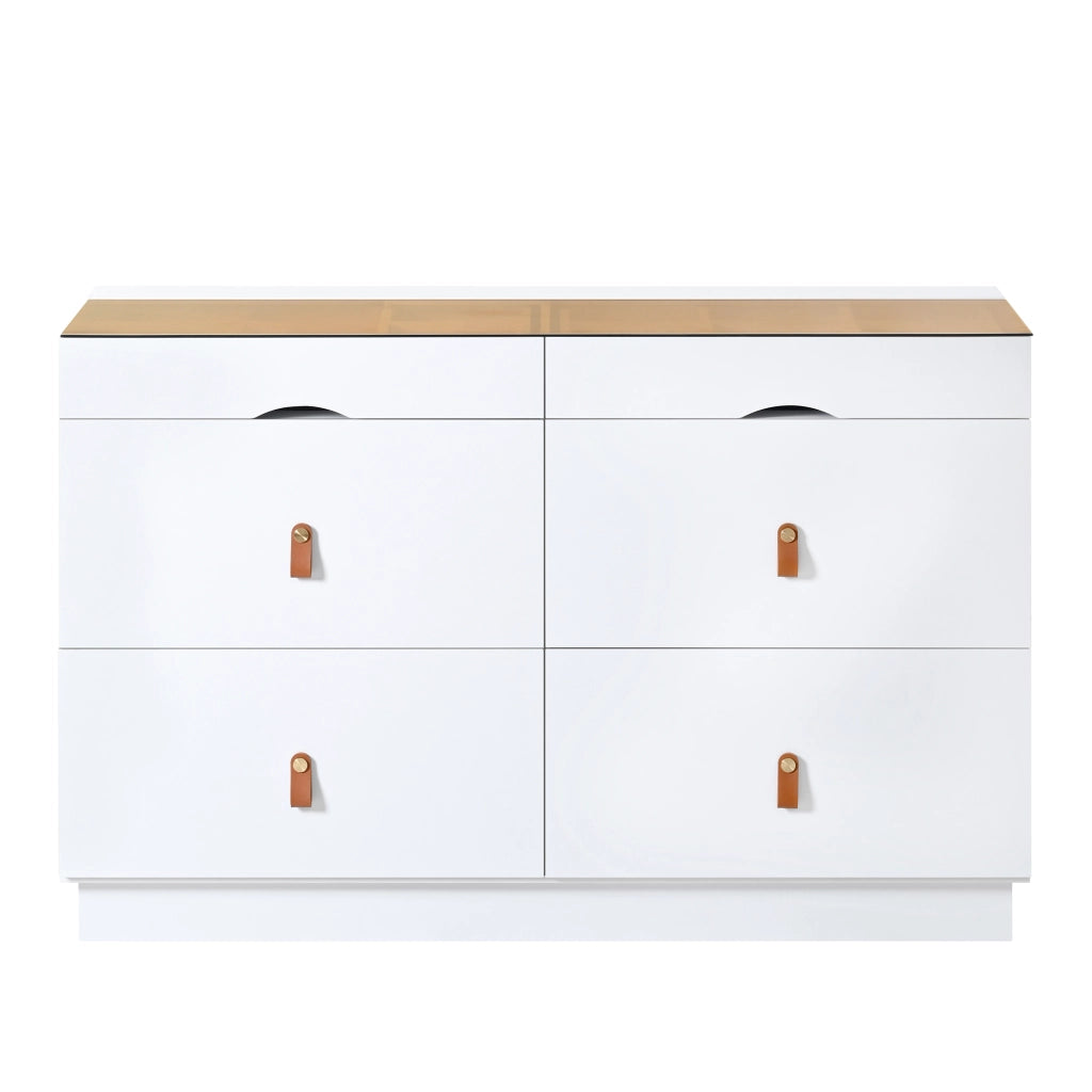 Cassettiera con 6 Cassetti e Ante in Vetro ¨C MINIMAL ¨C Bianco, 120x40x78 cm
