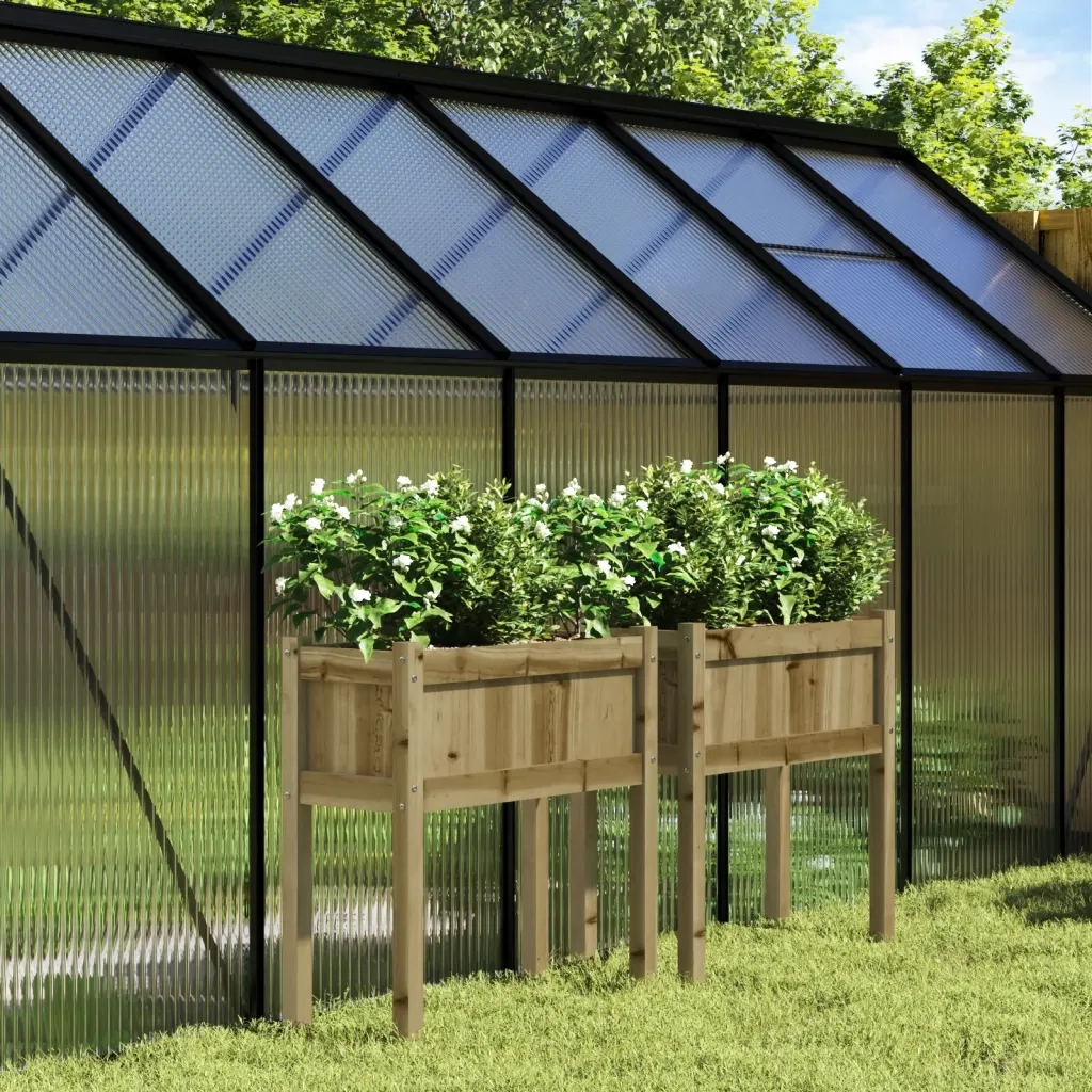 2 pz Fioriere | Cassetta per fiori | Vaso da Giardino con Gambe in Legno di Pino Impregnato