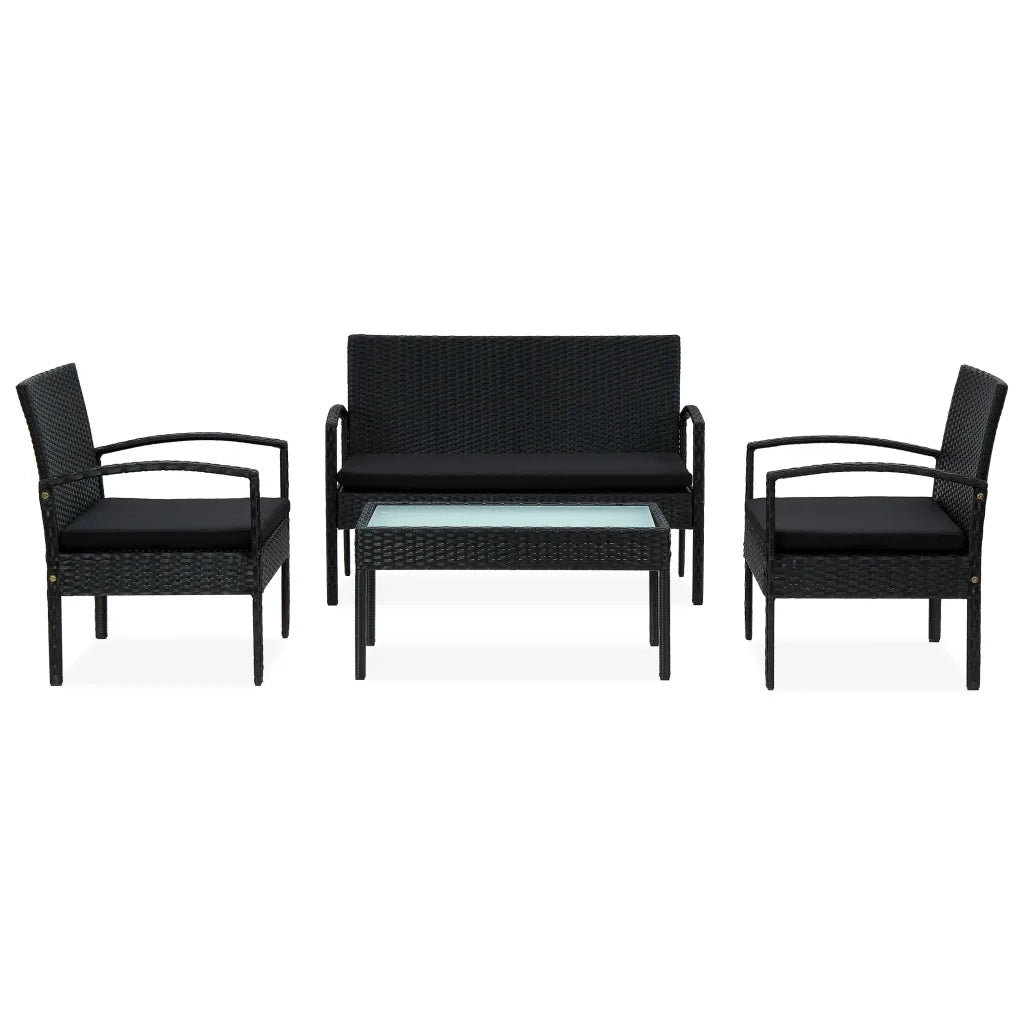 Set Divani da Giardino 4 pz | Set Salotto da Giardino con Cuscini in Polyrattan Nero