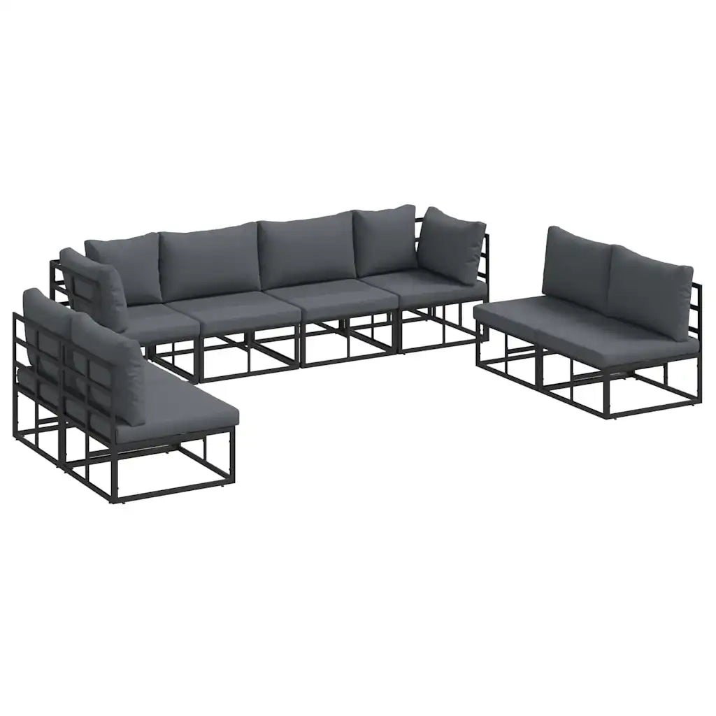 Set Divano da Giardino con cuscino 8 pcs Nero Alluminio 3378852
