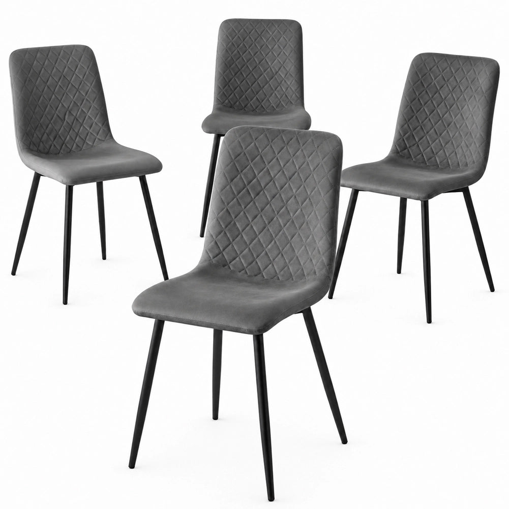 Set 4 Sedie Grigio con Rivestimento in Velluto e Piedi Neri Seduta Ergonomica