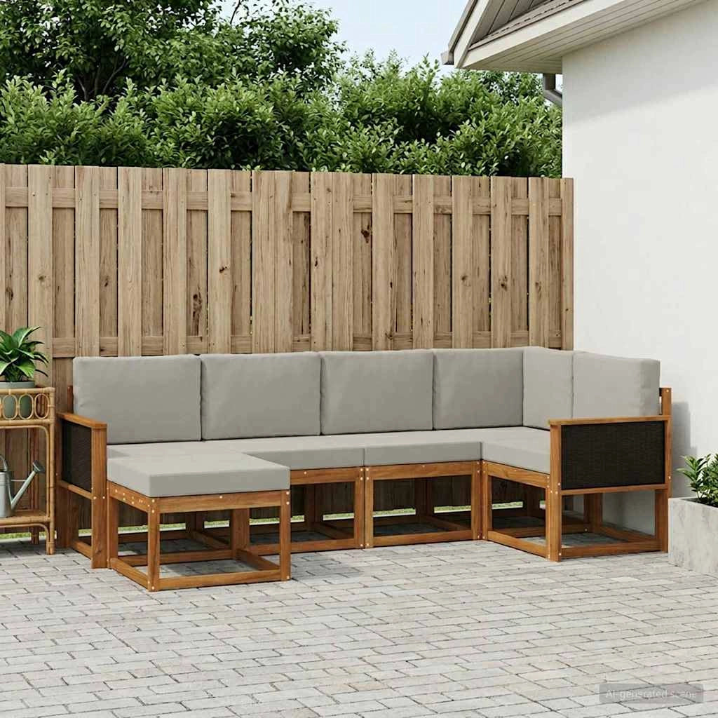 Set di divani da esterno 6 pz Naturale e Grigio Chiaro 3385342