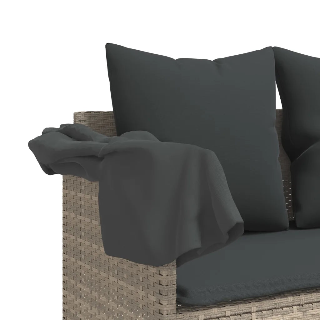 Sdraio da giardino | Lettino con Baldacchino e Cuscini Grigio Chiaro?in Polyrattan