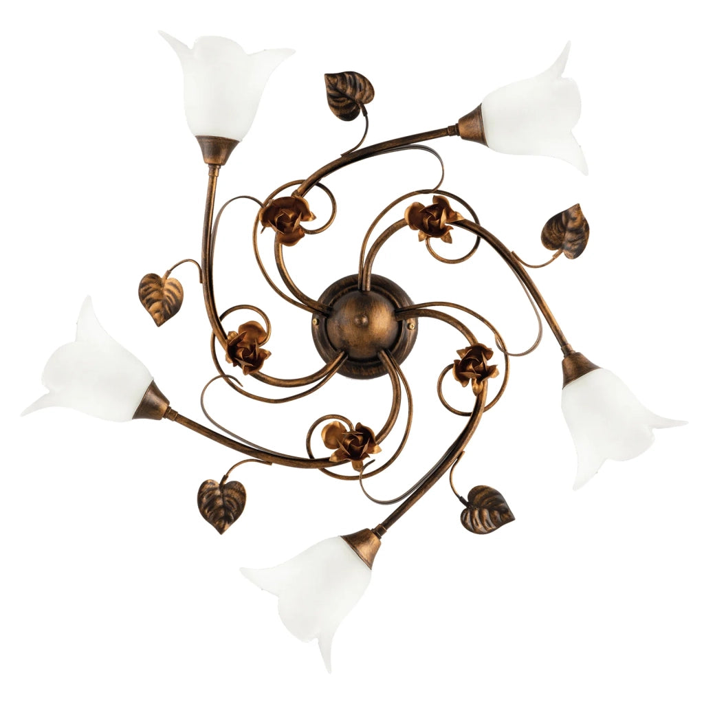Plafoniera Arte Povera Cestino 5 Luci Marrone e Bianco LuceArt Classic