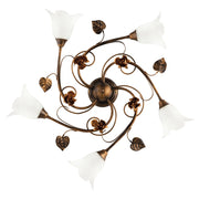 Plafoniera Arte Povera Cestino 5 Luci Marrone e Bianco LuceArt Classic