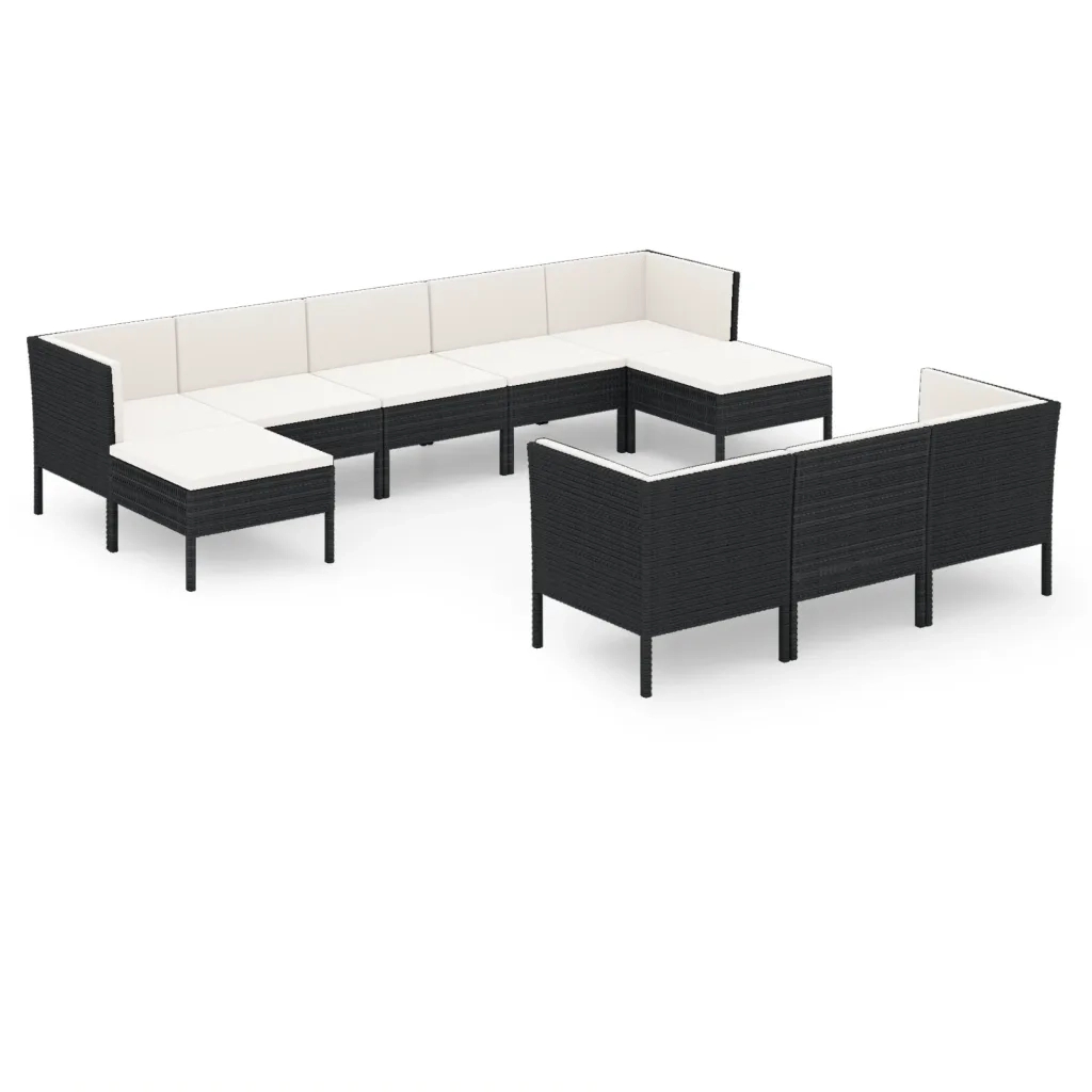 Set Divani da Giardino 10 pz con Cuscini in Polyrattan Nero 3094580