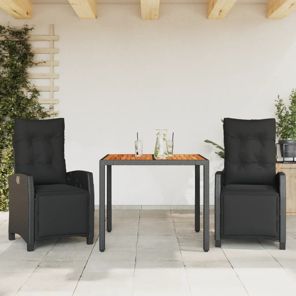 Set da Pranzo da Giardino 3 pz con Cuscini Nero in Polyrattan 3212906
