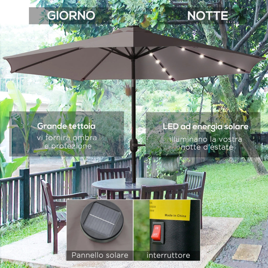 Ombrellone da Giardino Inclinabile ?265 cm con 32 Luci LED Solari e Manovella, Grigio