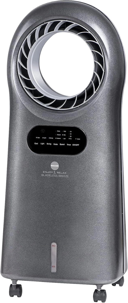 Macom enjoy & relax 989 bladeless breeze raffrescatore evaporativo senza pale, grigio, portata 10 m3/minuto