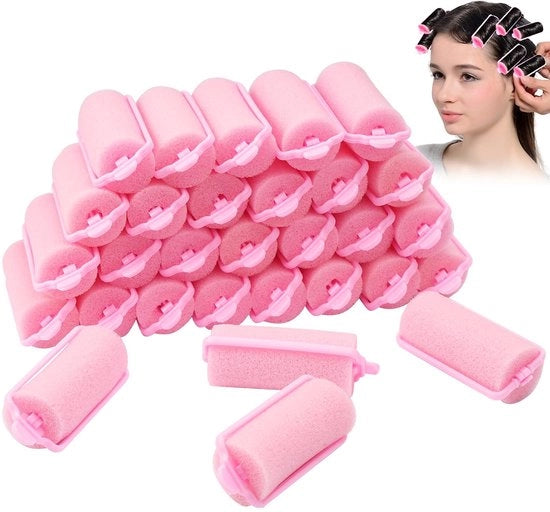 Set di rotoli per capelli 30 pezzi - schiuma/spongia - rotoli per capelli da notte - stile per capelli DIY - senza danni per i capelli - 20 mm rosa - rotoli per capelli