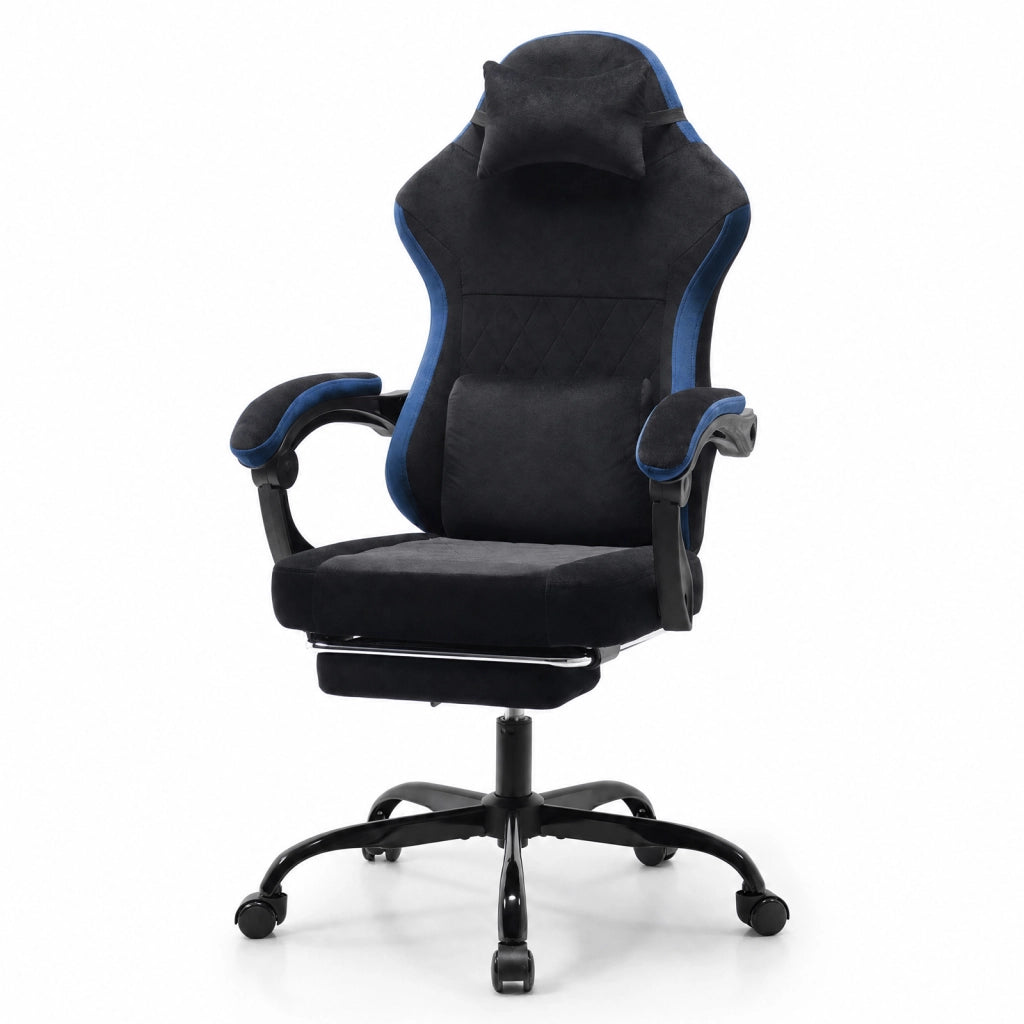 Sedia da gaming ergonomica in tessuto nero e blu