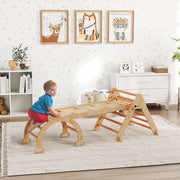 Set da arrampicata 7 in 1 per bambini con rampa, arco e scala triangolare in legno