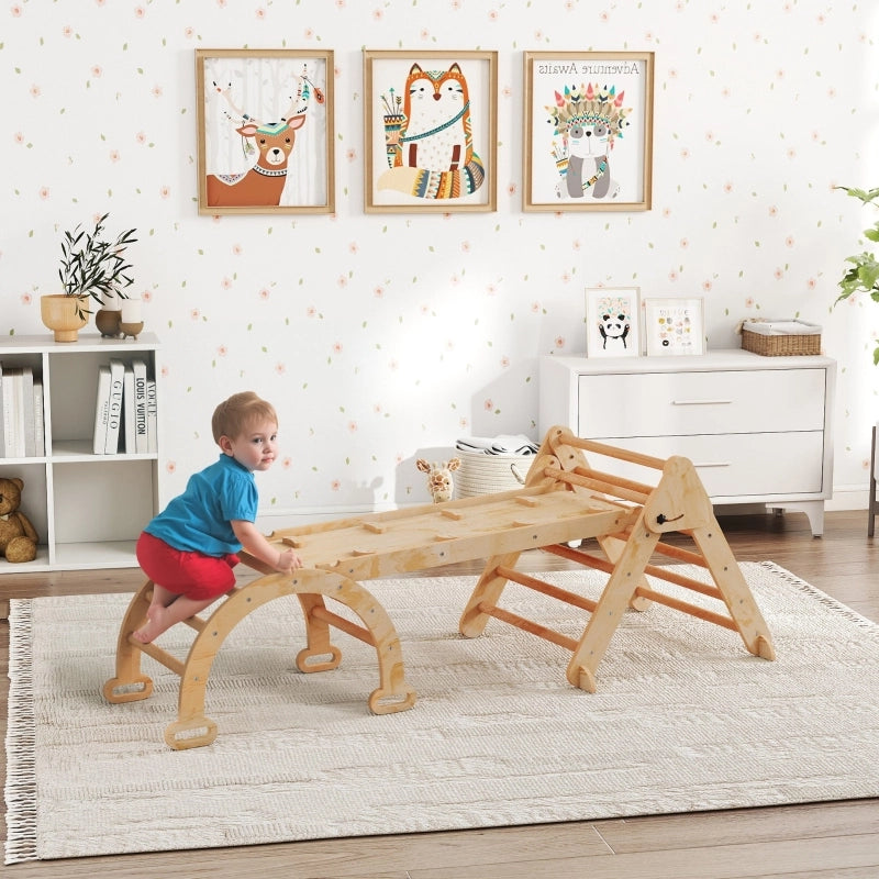 Set da arrampicata 7 in 1 per bambini con rampa, arco e scala triangolare in legno