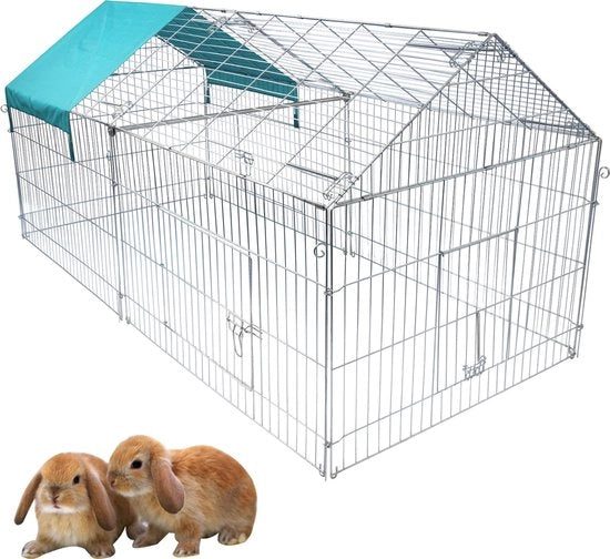 Casa per Animali Luxe Miva XL - Recinzione per Polli - Recinzione per Cani - Recinzione per Gatti - Recinzione per Conigli - Recinzione per Roditori - Benca per Cani - Argento - 220x103x85cm